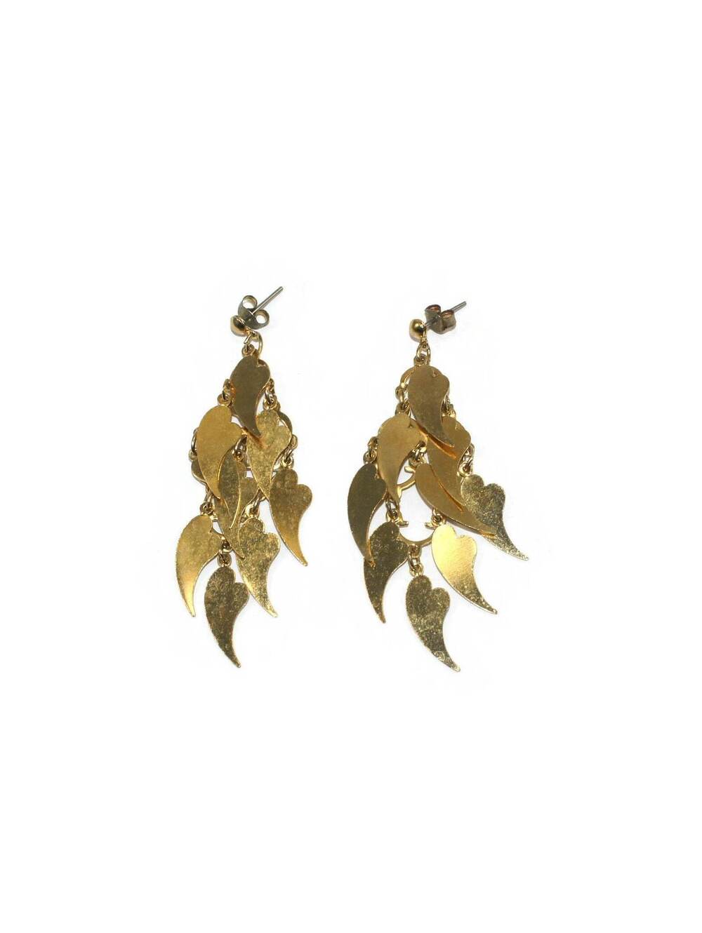 Vintage Gold Tone Multiple Hearts Dangle Earrings with Post Backs.